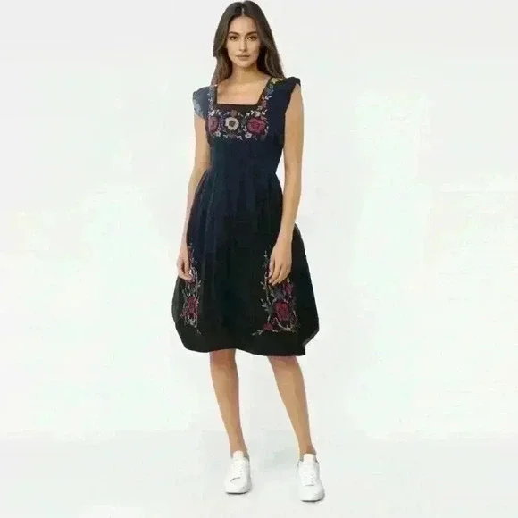 VTG Speed Control New York Black Embroidered Dress Women M - Picture 2 of 12